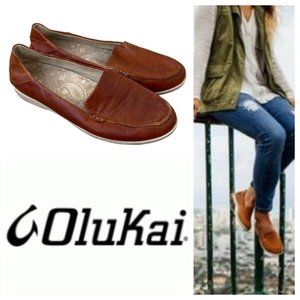 Olukai Kiele Sz 8 Loafers Shoes Flats Leather Brown Tan Slip On Comfort Chic!